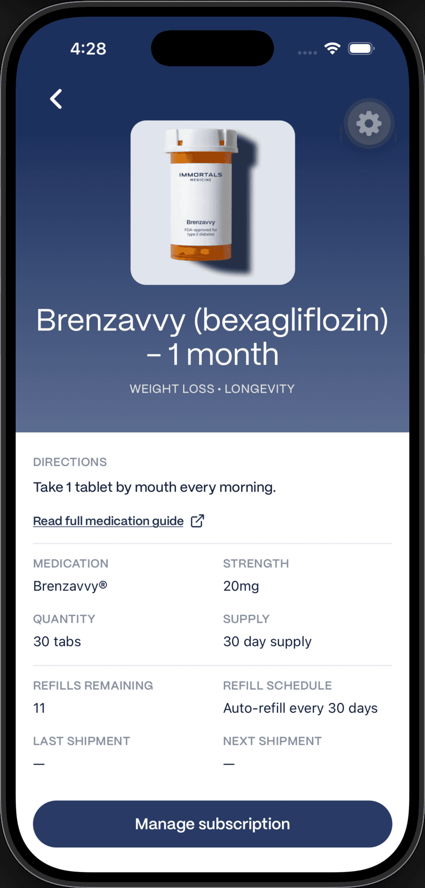 The Medicine home screen with orders and prescriptions, and a prescription detail screen