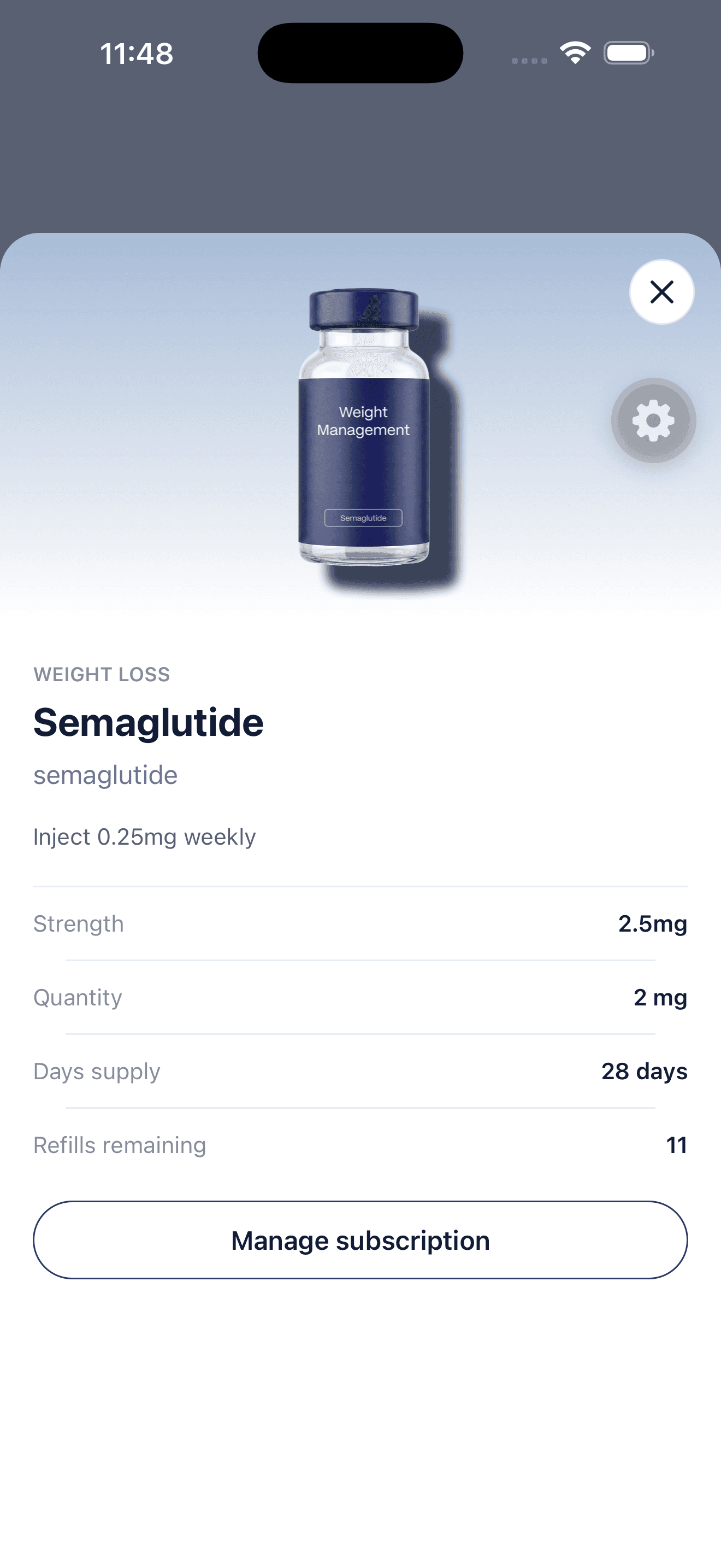 A Bryan AI chat listing your active medications, and the detail sheet that opens when you tap a medication card